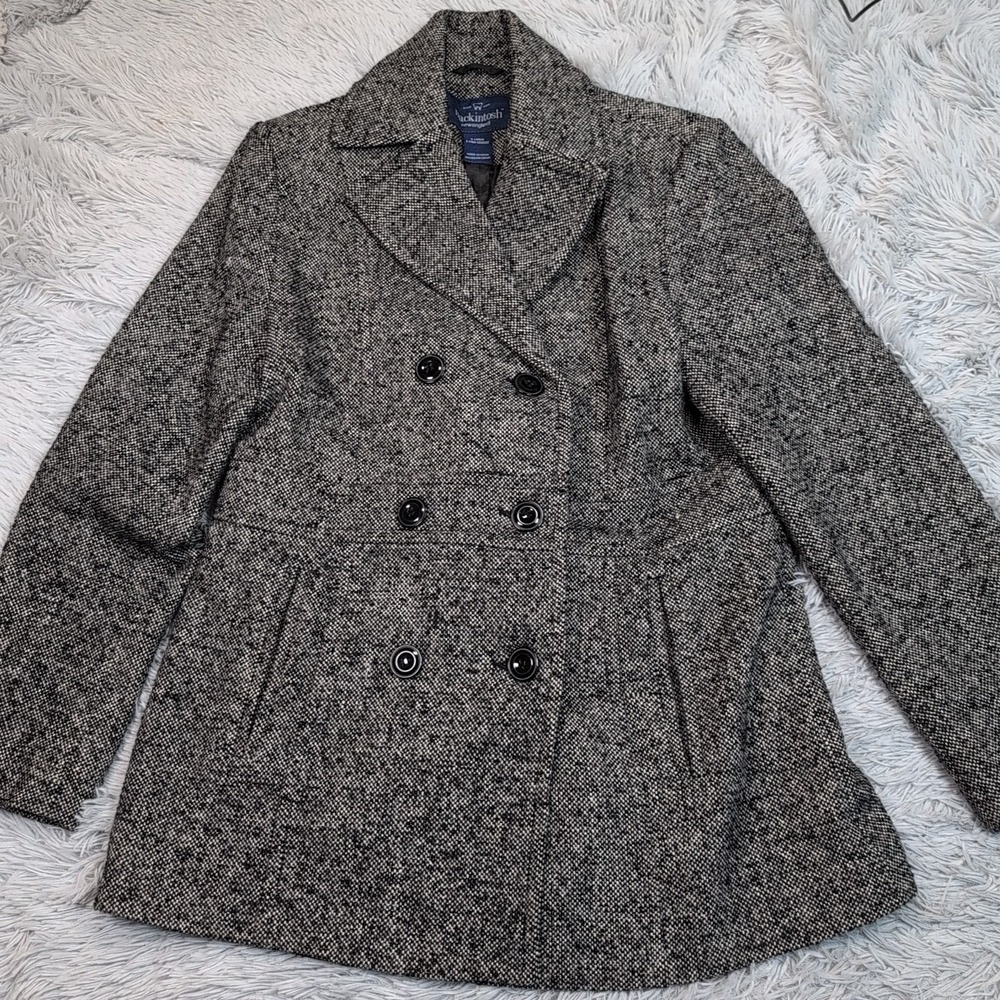 Mackintosh Jacket Womens XL Gray Wool Blend Coat Cozy Preppy Comfort Pockets